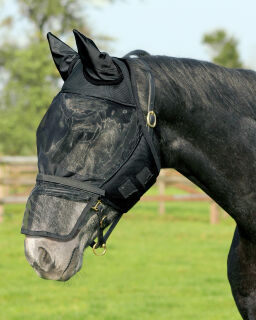 Fliegenschutzmaske mit abnehmbare Nase Klappe Schwarz Pony
