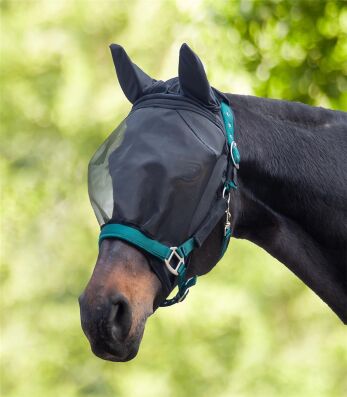 Fliegenmaske Premium, mit Ohrenschutz, schwarz, Pony