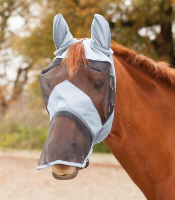Fliegenmaske Premium mit Ohren-u.Nasenschutz, silbergrau, Pony