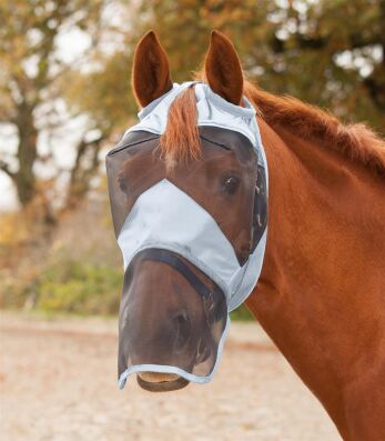 Fliegenmaske ohne Ohren- mit Nasenschutz, silbergrau, Pony