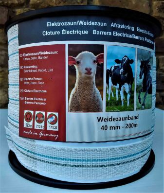 Weidezaunband - Megatape-Zaunband, weiß, 40 mm, 200 m, 1,79 Ohm/m